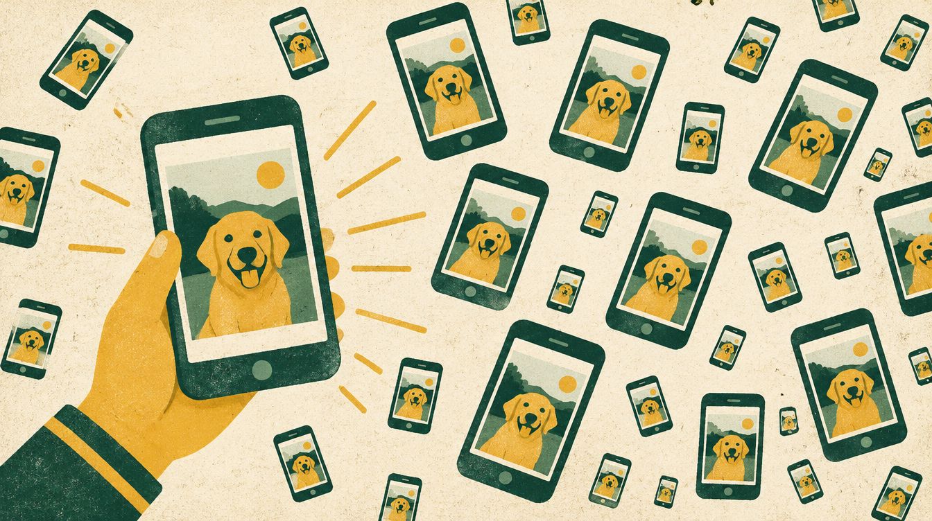 One photo on a phone copied onto dozens of other phones